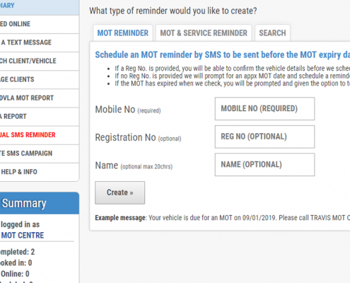 Schedule MOT text message reminders.